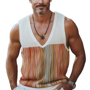 Camiseta de tirantes de punto con cuello en V informal de moda de verano para hombre