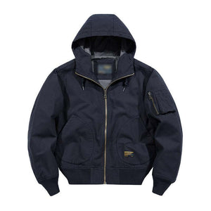 Chaqueta bomber informal de algodón con capucha y cremallera para hombre