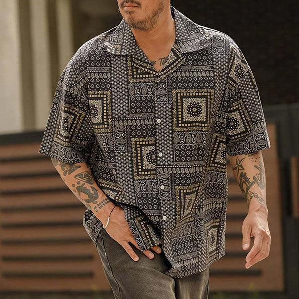 Camisa informal de verano holgada con estampado de manga corta para hombre