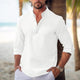 Men's Waffle Stand Collar Rolled Sleeve Long Sleeve Shirt
