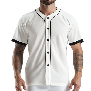 Camiseta de béisbol de manga corta con botones deportivos de malla de color sólido estilo retro informal para hombre