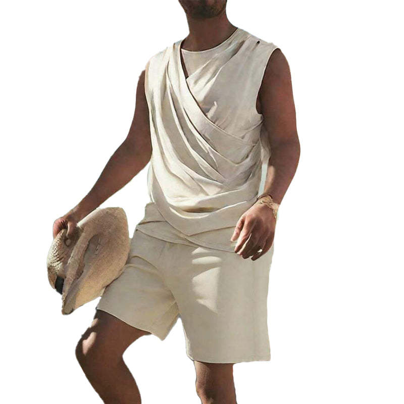 Men's Casual Cotton Vest Top Shorts Two-Piece Set
