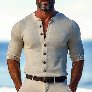 Men's Solid Color Round Neck Long Sleeve Shirt