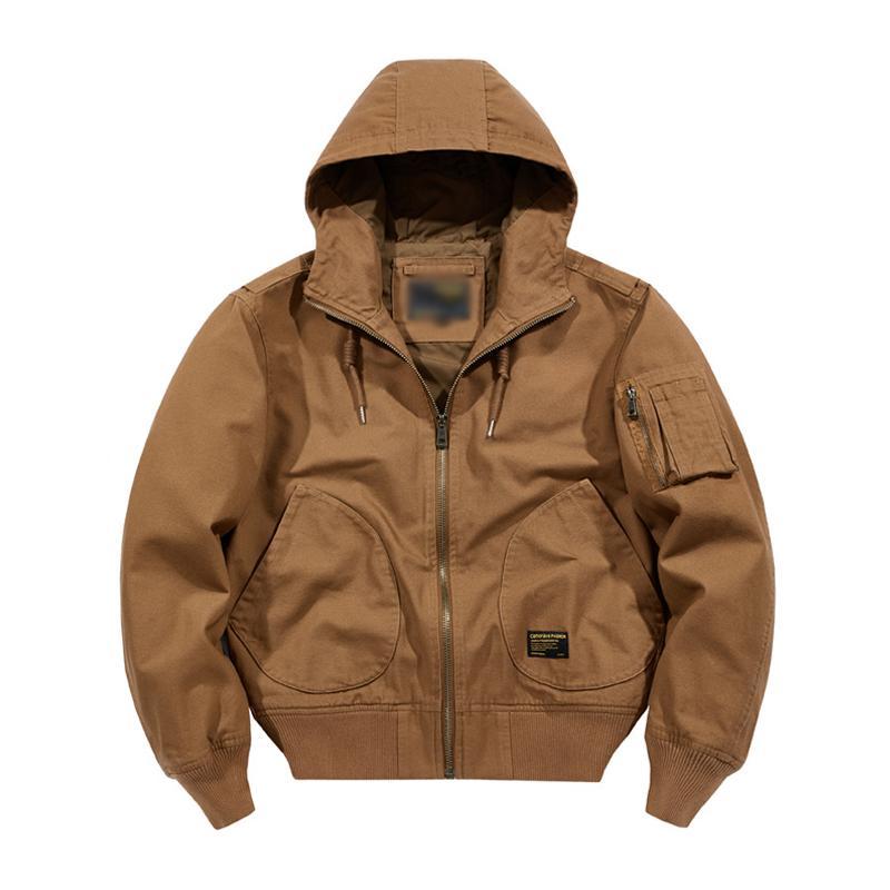 Men's Casual Cotton Loose Hooded Zipper Bomber Jacket
