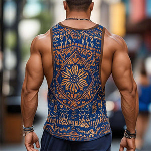 Men's Retro Casual Ethnic Style Geometric Print Round Neck Tank Top