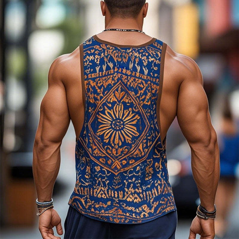 Men's Retro Casual Ethnic Style Geometric Print Round Neck Tank Top