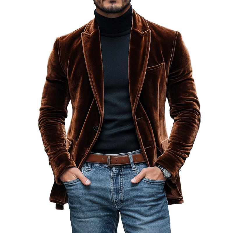 Einreihiger Vintage-Blazer aus Samt mit steigendem Revers für Herren
