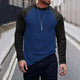 Camiseta retro informal de manga larga con cuello redondo y bloques de color para hombre
