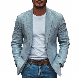 Men's Casual Linen Blended Notched Lapel Single Breasted Slim Fit Blazer