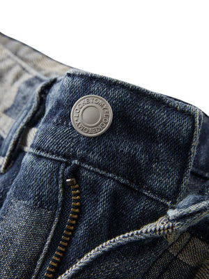 Vaqueros de pierna ancha con estampado de cuadros jacquard 