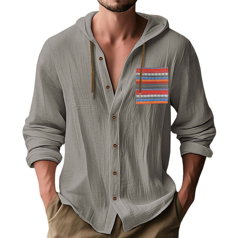 Men's Contrast Panel Cotton Long Sleeve Hoodie MTA0165D1X