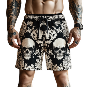 Men's Retro Skull Print Casual Shorts