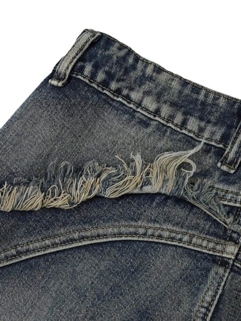 Washed Side Pocket Raw Edge Baggy Jeans