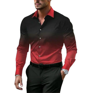 Camisa de manga larga holgada con botones y solapa degradada para hombre