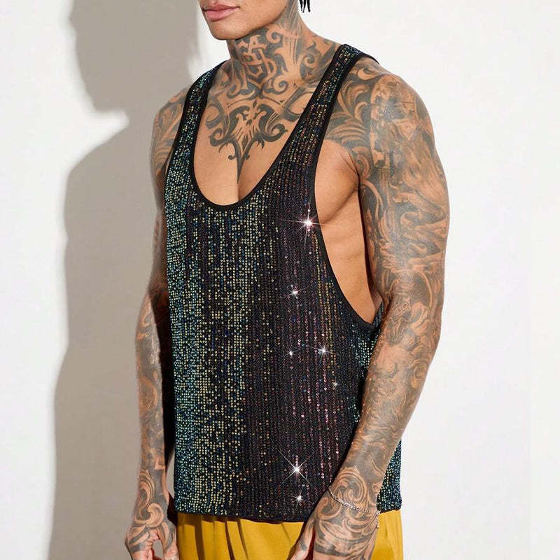 Herren-Tanktop mit Pailletten und Rundhalsausschnitt