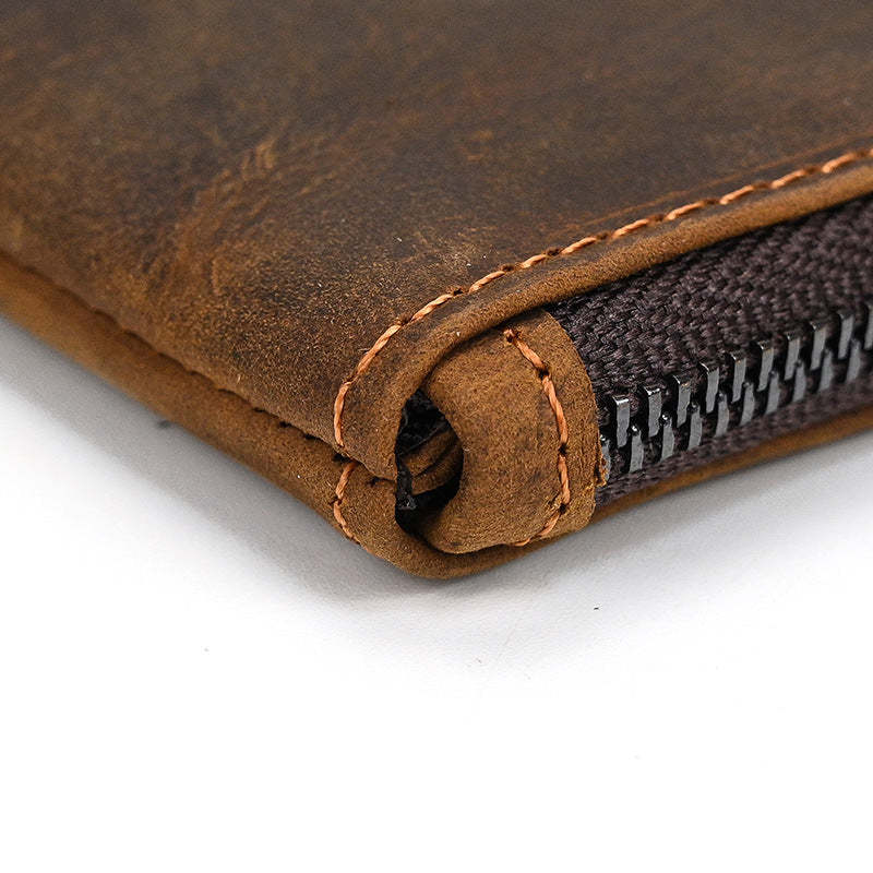 Cartera larga vintage de piel de Caballo Loco con cremallera de gran capacidad para hombre 