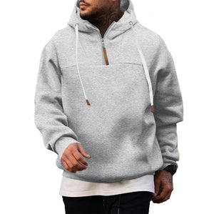 Men's Casual Zipper Collar Patchwork Loose Pullover Hoodie
