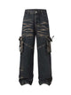 Vintage Washed Distressed Multi Pocket Cargo Jeans