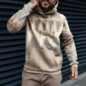 Sudadera con capucha con estampado geométrico estilo étnico retro informal para hombre