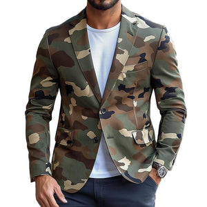 Blazer informal de un solo pecho con solapa con muesca y diseño retro de camuflaje para hombre