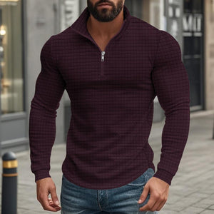 Camiseta de manga larga con cuello alto cuadrado pequeño y media cremallera para hombre
