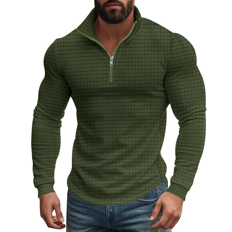 Men's Half-zip Small Square Stand Collar Long Sleeve T-shirt