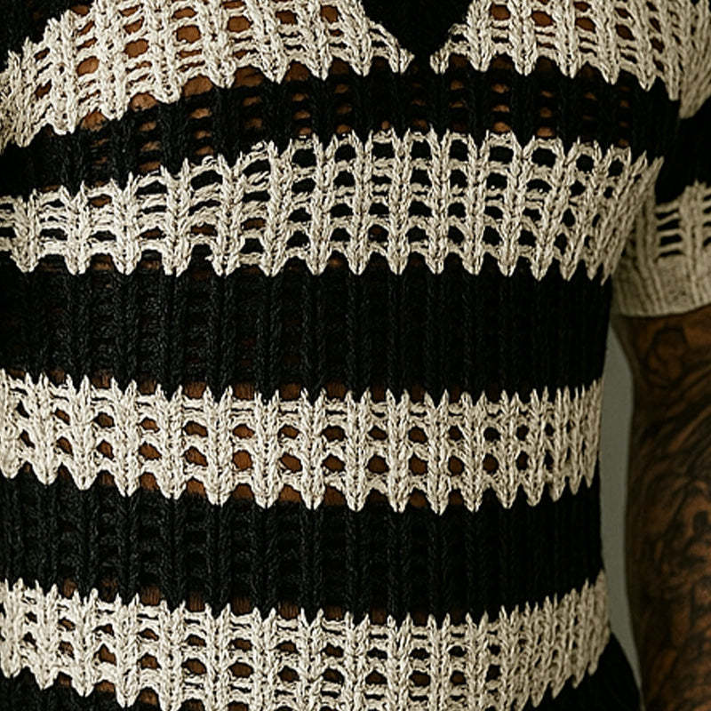 Camiseta de punto con cuello en V y manga corta para hombre en contraste de color