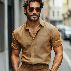 Men's Spring And Autumn Brown Textured Long Sleeve Shirt