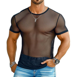 Camiseta de manga corta de malla transparente de verano para hombre