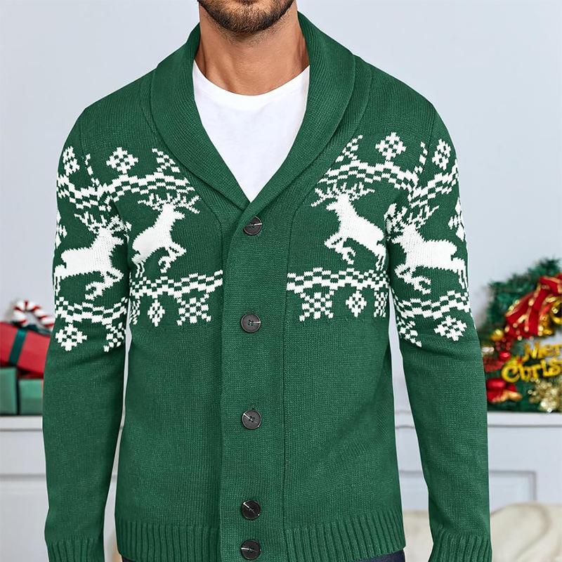 Men's Elk Jacquard Knit Cardigan Jacket