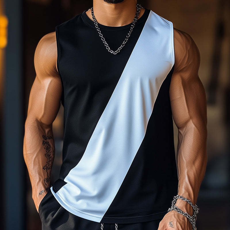 Camiseta deportiva sin mangas con contraste de color sencillo para hombre