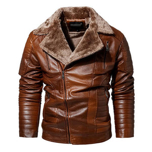 Men's Vintage PU Fleece Leather Jacket
