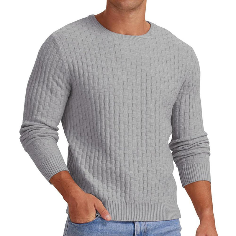 Herren-Strickpullover mit Waffelmuster und Rundhalsausschnitt