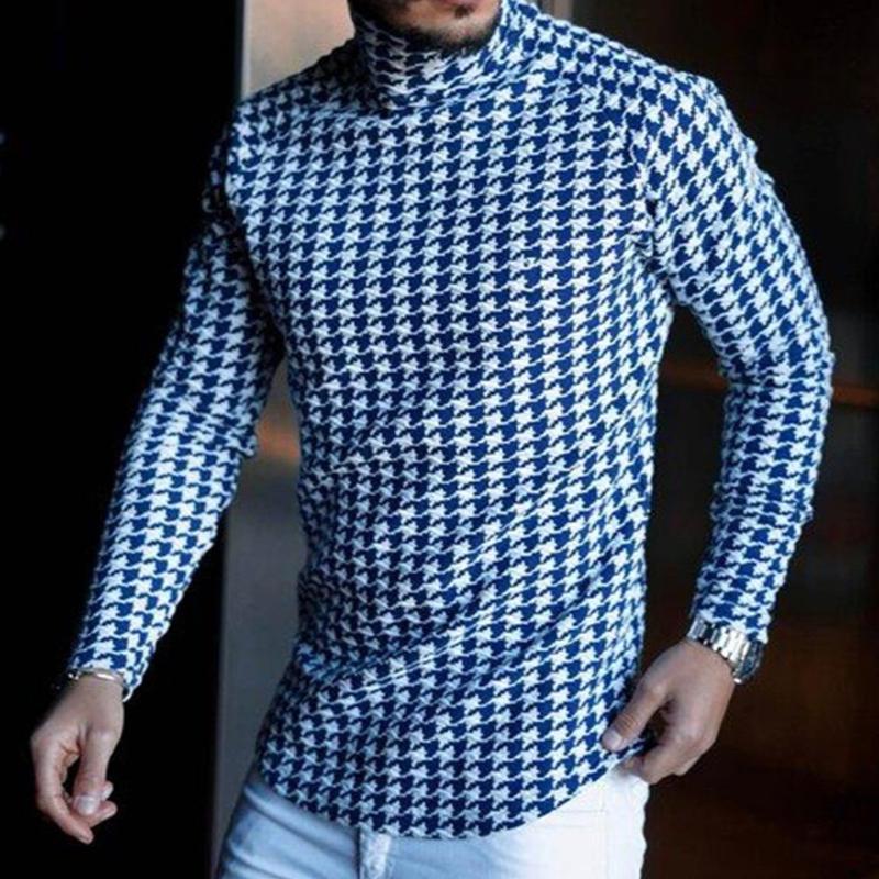 Camiseta informal de manga larga con estampado de pata de gallo para hombre