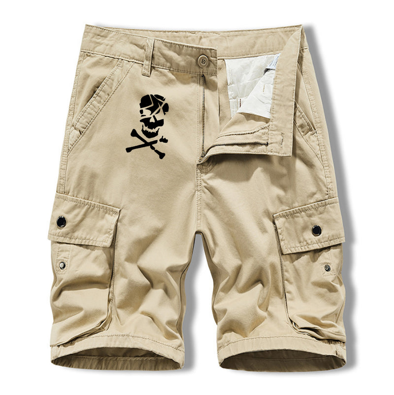 Men's SKULL print summer all-match casual pants five-point pants multi-pocket overalls shorts