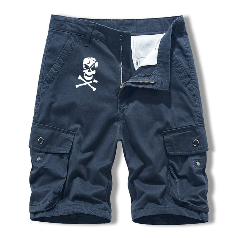 Men's SKULL print summer all-match casual pants five-point pants multi-pocket overalls shorts