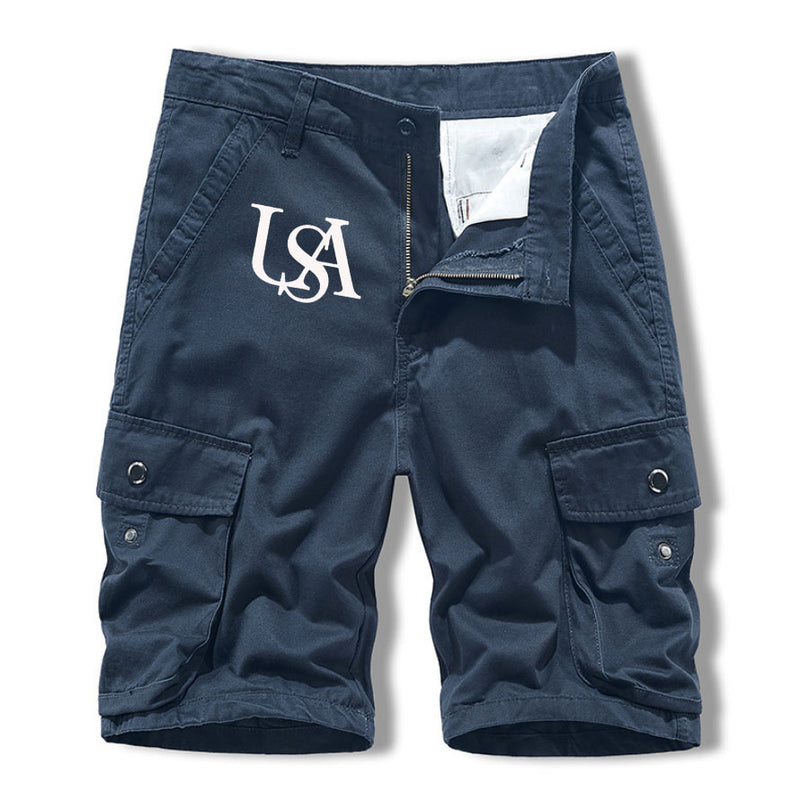 Men's USA letter printing summer all-match casual pants five-point pants multi-pocket overalls shorts