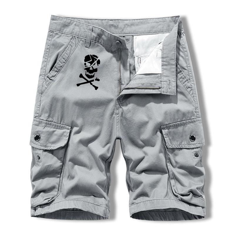 Men's SKULL print summer all-match casual pants five-point pants multi-pocket overalls shorts