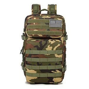 USA-Flaggendruck Outdoor 3P multifunktionaler 45L taktischer Rucksack mit großem Fassungsvermögen Tarnfeld wasserdichter Sport-Bergsteigerrucksack