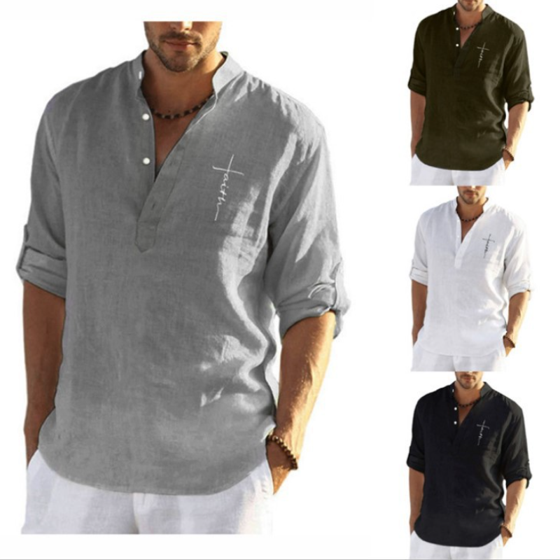 Men's Casual Polyester Solid Color Long Sleeve Shirt