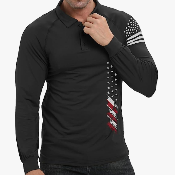 USA FLAG RAGLAN GRAPHIC LONG SLEEVE POLO SHIRT