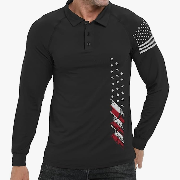 USA FLAG RAGLAN GRAPHIC LONG SLEEVE POLO SHIRT