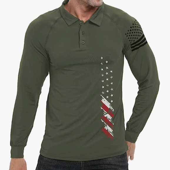 USA FLAG RAGLAN GRAPHIC LONG SLEEVE POLO SHIRT