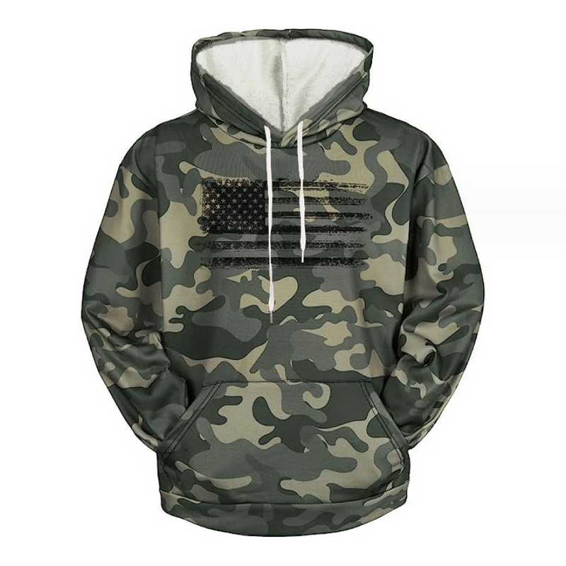 Men's American Flag Print Camouflage Hooded Sweatshirt