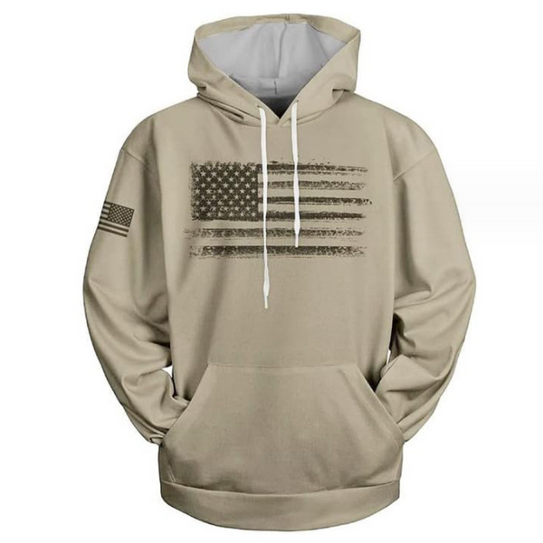 Men's American Flag Print Solid Color Hooded Sweatshirt