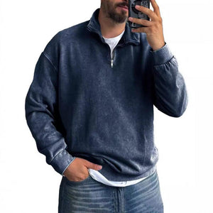 Men's Solid Color Lapel Zipper Sweatshirt