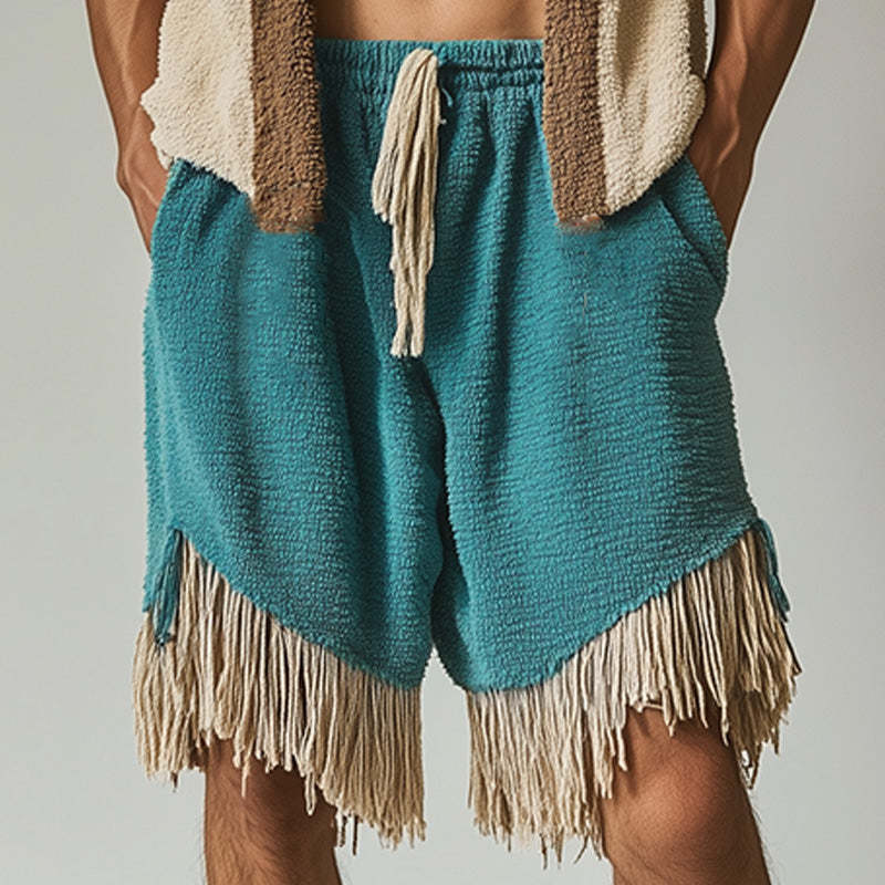 Conjunto de pantalones cortos sin mangas con borlas de tela de toalla de moda de primavera para hombre