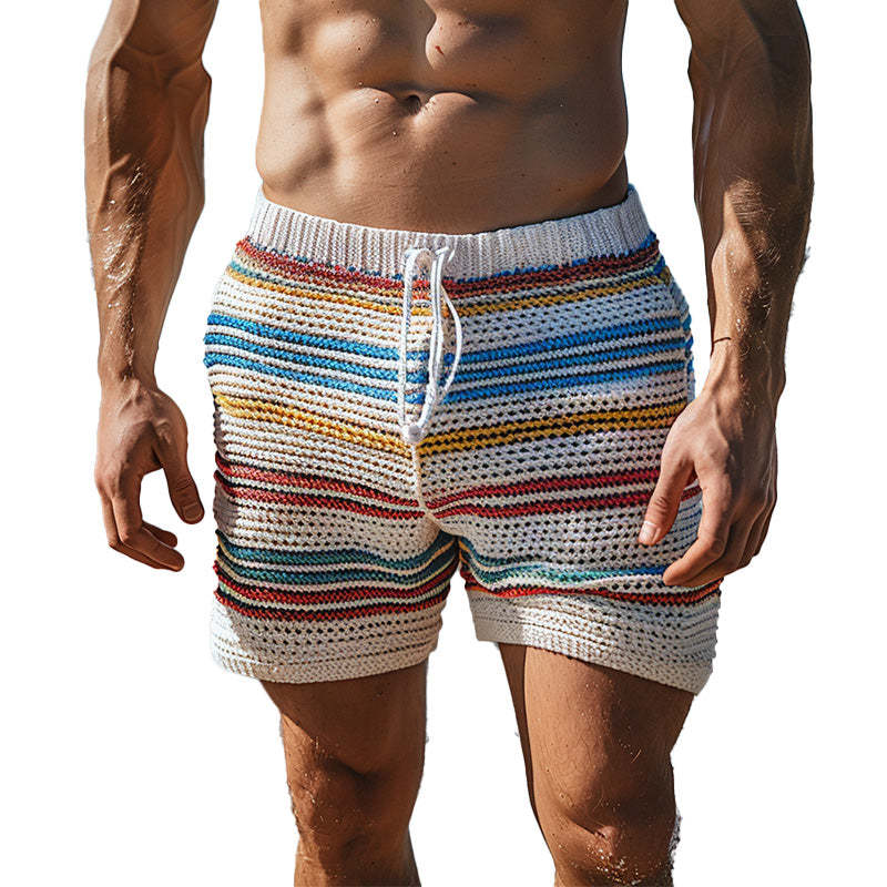 Gestreifte, atmungsaktive Strandshorts aus Wolle für Herren