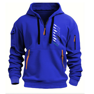 SUDADERA CON CAPUCHA Y CREMALLERA CON BOLSILLO EN EL BRAZO Y BANDERA AMERICANA
