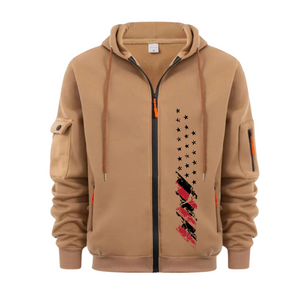 CÁRDIGAN DEPORTIVO E CASUAL PARA HOMBRE CON BOLSILLO Y CREMALLERA EN EL BRAZO Y BANDERA DE EE. UU.
